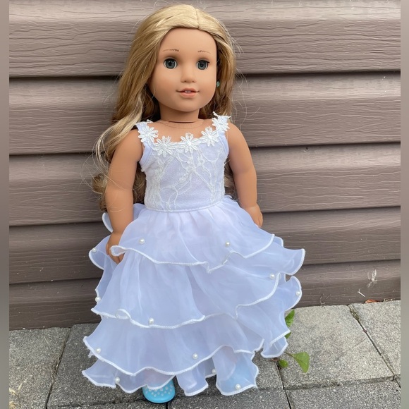 American Girl Doll Sized White Formal Dress for 18-inch Dolls - Picture 2 of 6